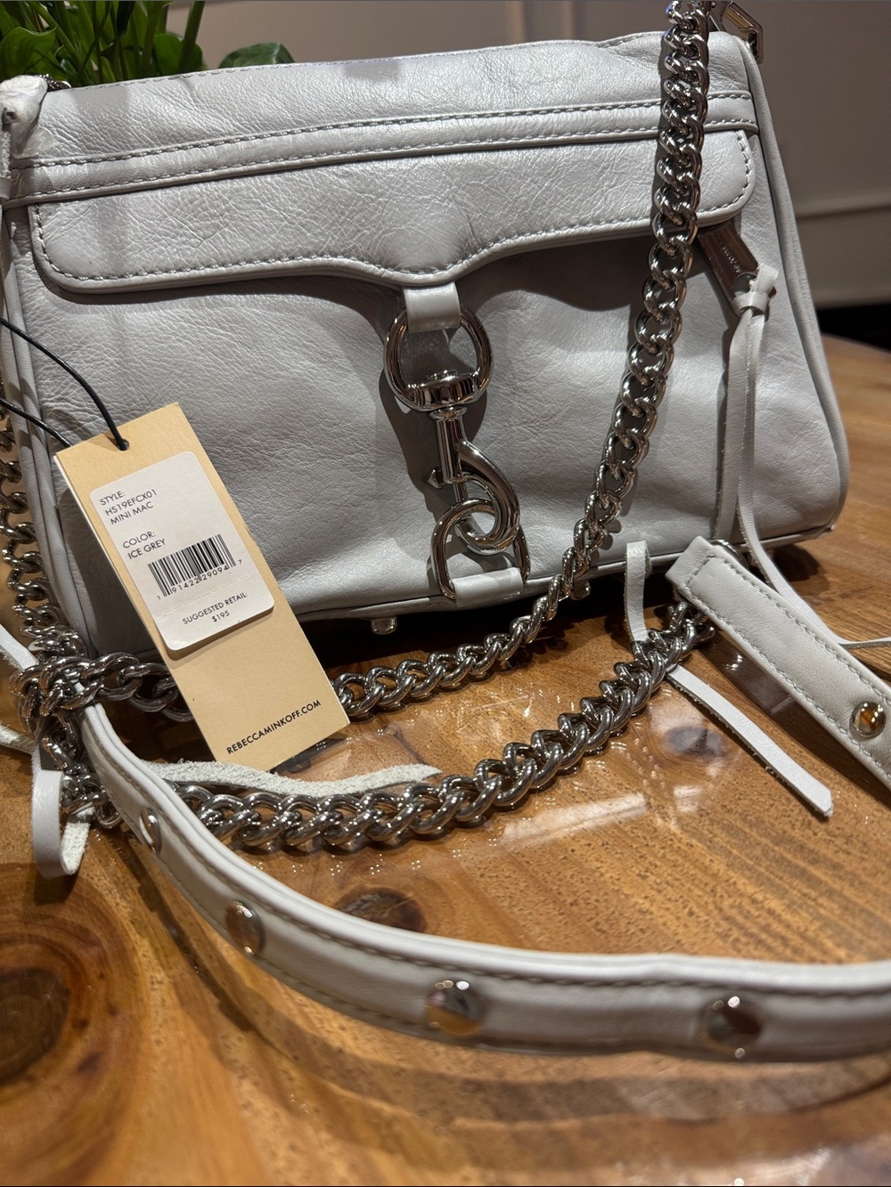 Rebecca Minkoff Ice Gray Mini Crossbody with Silver Chain